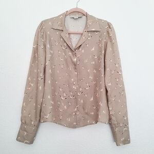Stella McCartney Taupe 1989 Style Silk Seagull Blouse 44